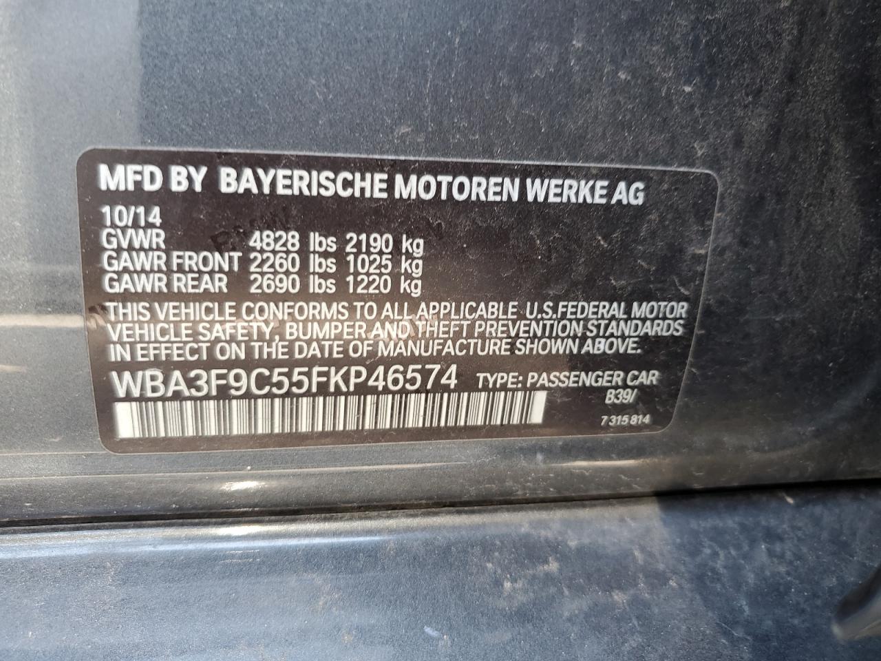 WBA3F9C55FKP46574 2015 BMW Activehybrid 3