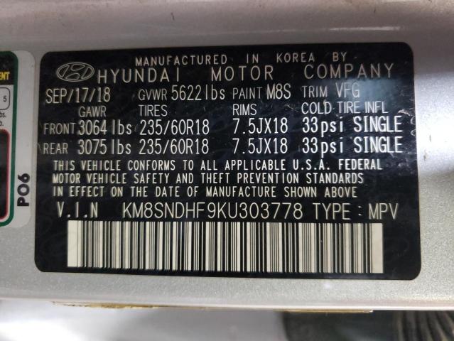 2019 HYUNDAI SANTA FE X - KM8SNDHF9KU303778