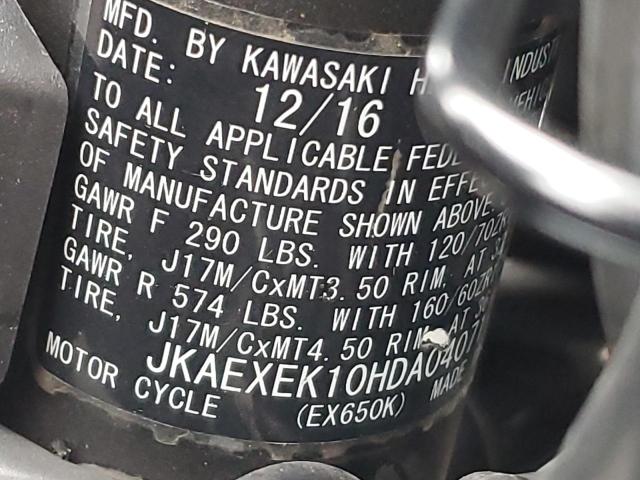 2017 KAWASAKI EX650 F - JKAEXEK10HDA04071