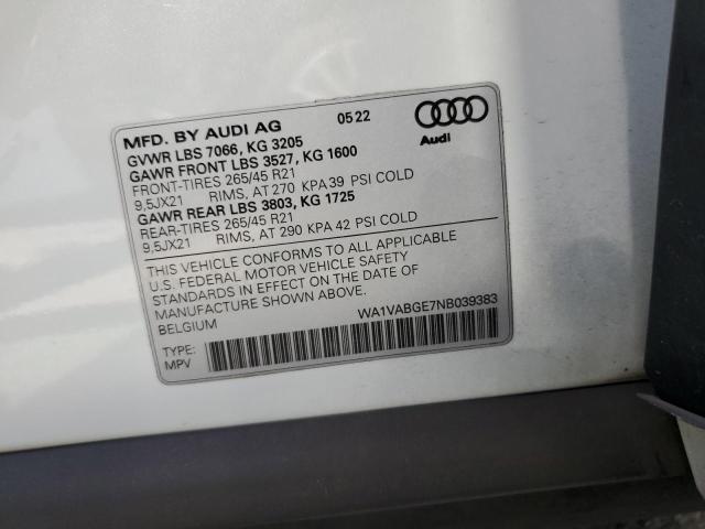 2022 AUDI E-TRON CHR WA1VABGE7NB039383