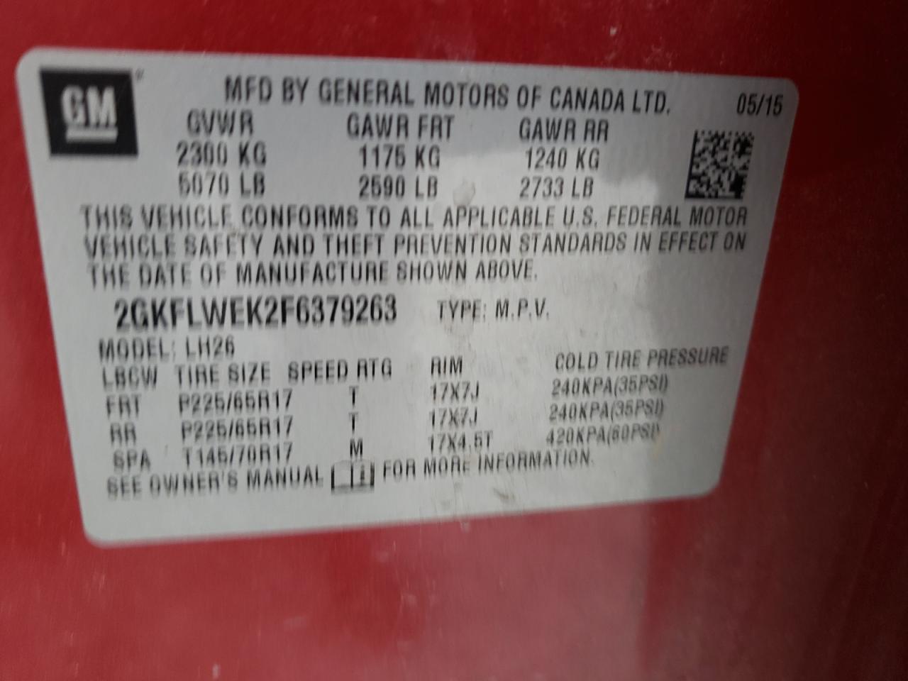 2GKFLWEK2F6379263 2015 GMC Terrain Sle 2GKFLWEK2F6379263 2015 GMC Terrain Sle