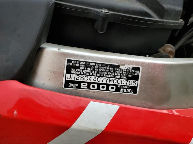 2000 HONDA CBR900 RR JH2SC4407YM000705