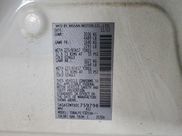 5N1AT2MTXEC759798 Nissan ROGUE S