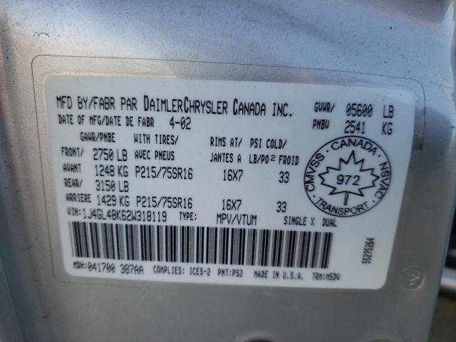 2002 JEEP LIBERTY SP #3254674166