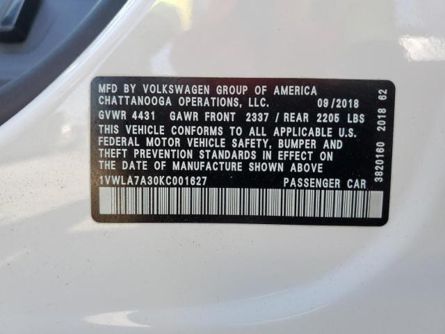2019 VOLKSWAGEN PASSAT TDI 1VWLA7A30KC001627