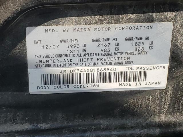 JM1BK344X81868840 | 2008 Mazda 3 hatchback