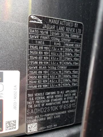 2019 JAGUAR I-PACE FIR SADHD2S10K1F65815