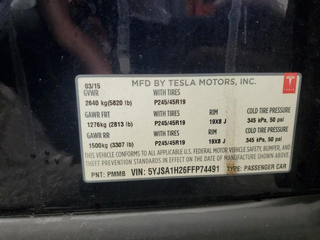 2015 TESLA MODEL S 85 5YJSA1H26FFP74491