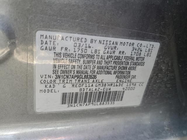 3N1CN7AP9GL883535 Nissan VERSA S