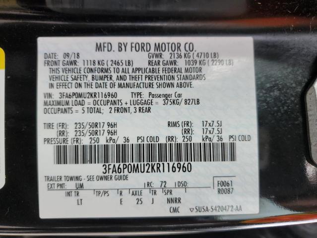 3FA6P0MU2KR116960 Ford FUSION SEL