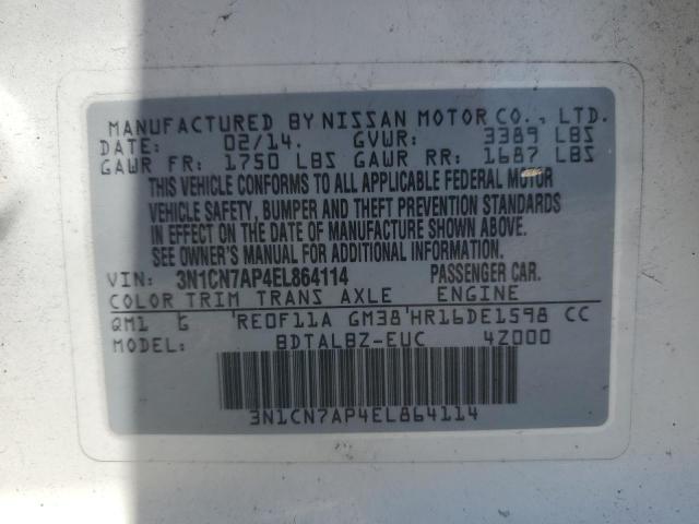 3N1CN7AP4EL864114 | 2014 NISSAN VERSA S