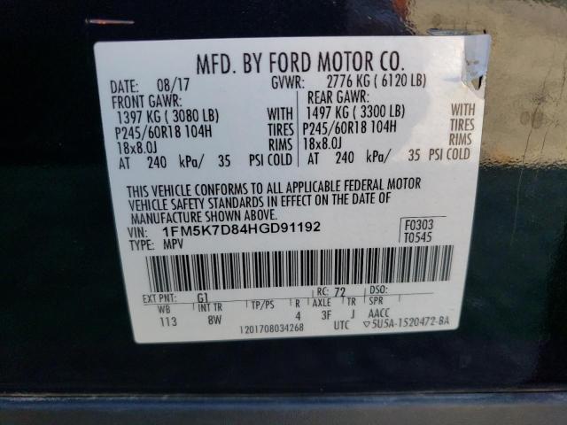 1FM5K7D84HGD91192 Ford EXPLORER XLT