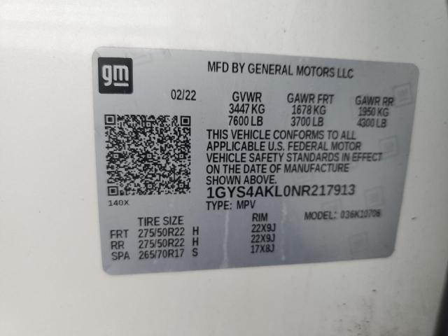 2022 CADILLAC ESCALADE L - 1GYS4AKL0NR217913