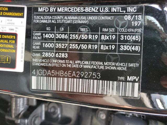 VIN 4JGDA5HB6EA292753 2014 Mercedes-Benz ML-Class, ... no.12