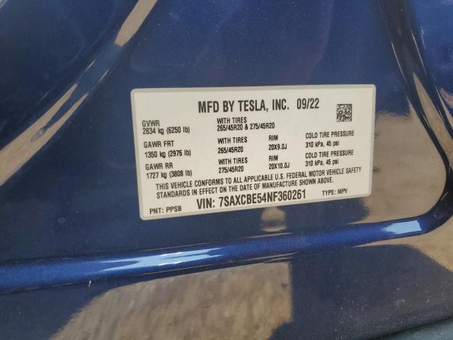 7SAXCBE54NF360261 Tesla MODEL X