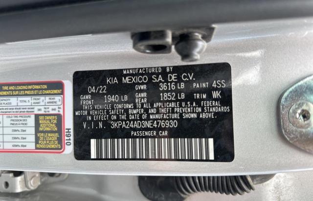 3KPA24AD3NE476930 KIA RIO LX