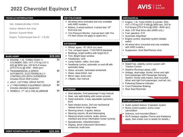 3GNAXUEV4NL177079 | 2022 CHEVROLET EQUINOX LT