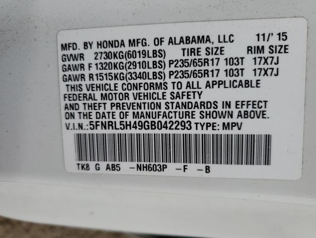5FNRL5H49GB042293 Honda ODYSSEY EX