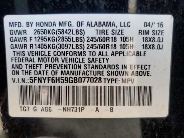 2016 HONDA PILOT EXL - 5FNYF6H59GB077028