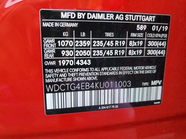 WDCTG4EB4KU011003 Mercedes-Benz GLA 250