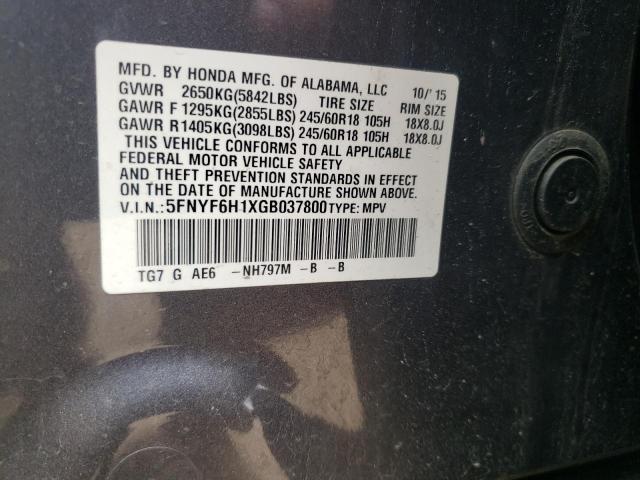 5FNYF6H1XGB037800 Honda PILOT LX