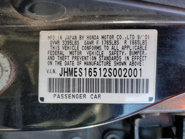 2002 Honda Civic Lx VIN: JHMES16512S002001 Lot: 64314583