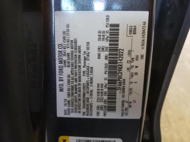 3FA6P0CD9KR142022 Ford FUSION SEL