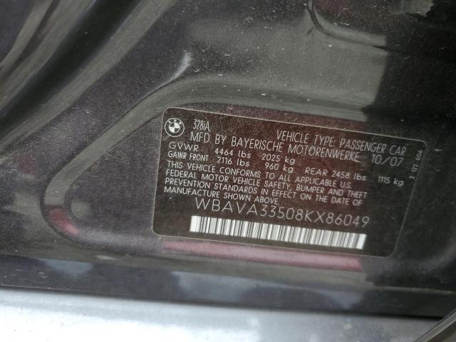 VIN: WBAVA33508KX86049 Auction: COPART Lot: 61779463 Location: CA - MARTINEZ WBAVA33508KX86049 BMW 3 SERIES 2008 GRAY Photo 13