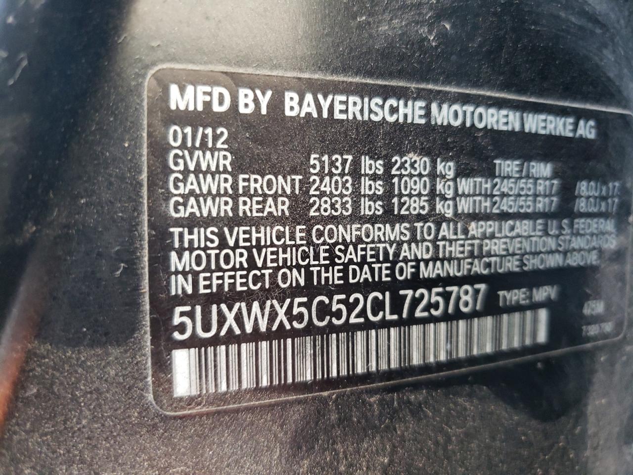 5UXWX5C52CL725787 2012 BMW X3 xDrive28I