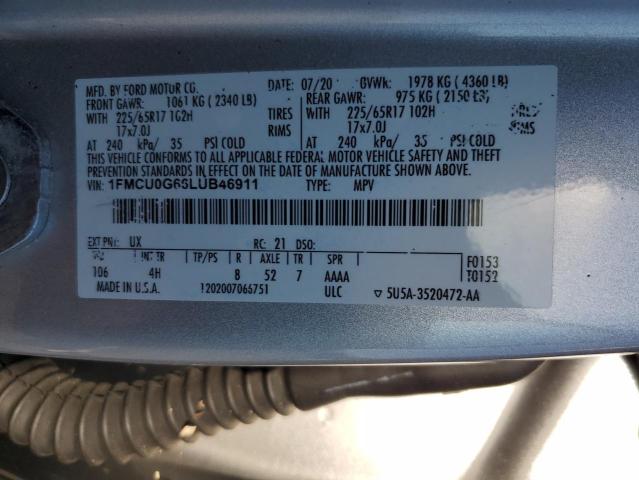 1FMCU0G66LUB46911 2020 FORD ESCAPE, photo no. 12