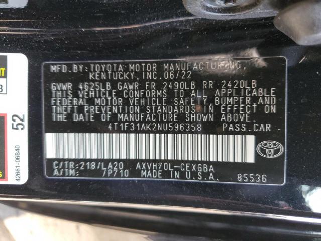 4T1F31AK2NU596358 | 2022 TOYOTA CAMRY XLE