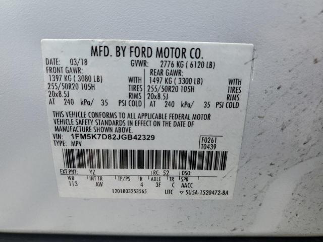 1FM5K7D82JGB42329 Ford EXPLORER XLT