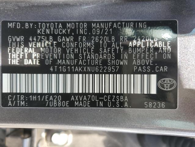 4T1G11AKXNU622957 Toyota Camry SE 10