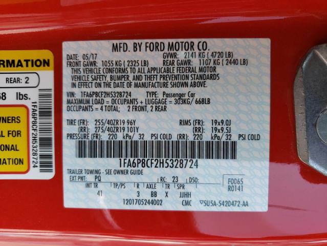 1FA6P8CF2H5328724 2017 FORD MUSTANG, photo no. 12