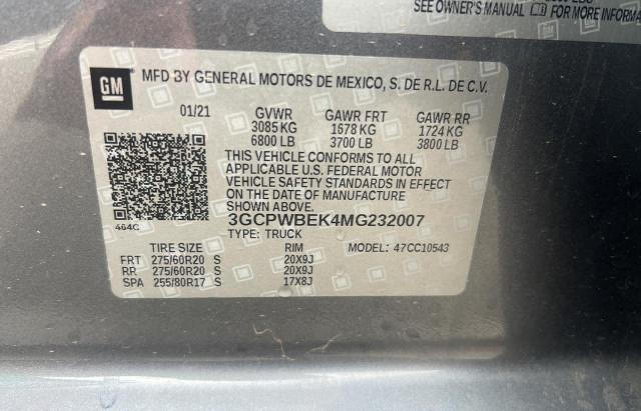 VIN: 3GCPWBEK4MG232007 2021 CHEVROLET ALL Models
