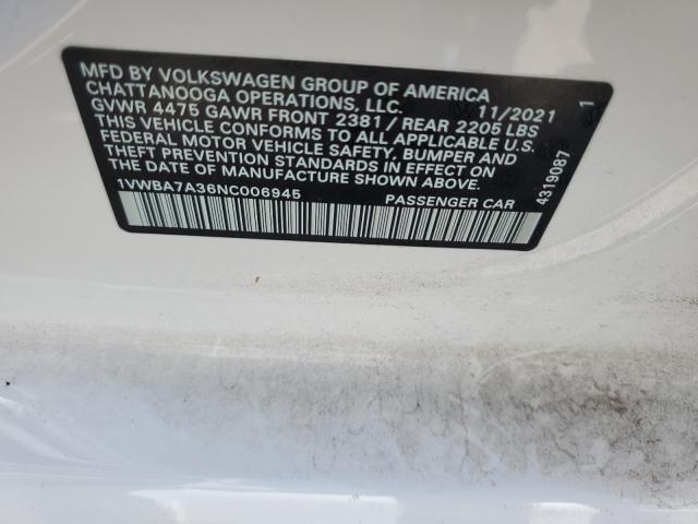 2022 VOLKSWAGEN PASSAT LIM 1VWBA7A36NC006945
