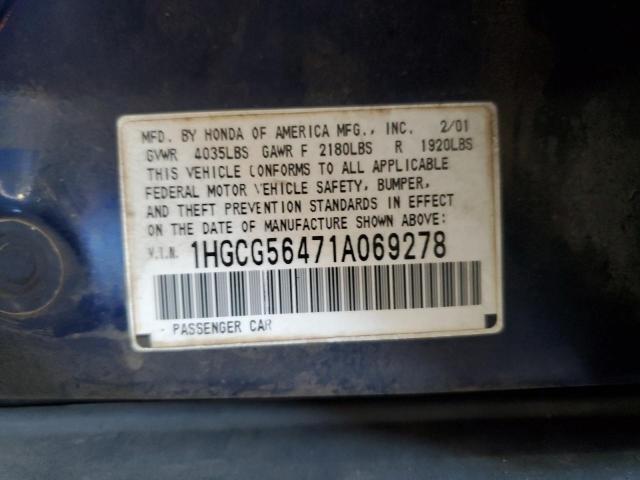 2001 Honda Accord Lx VIN: 1HGCG56471A069278 Lot: 48911684