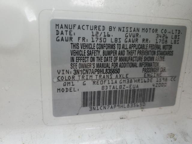 3N1CN7AP9HL835650 Nissan VERSA S
