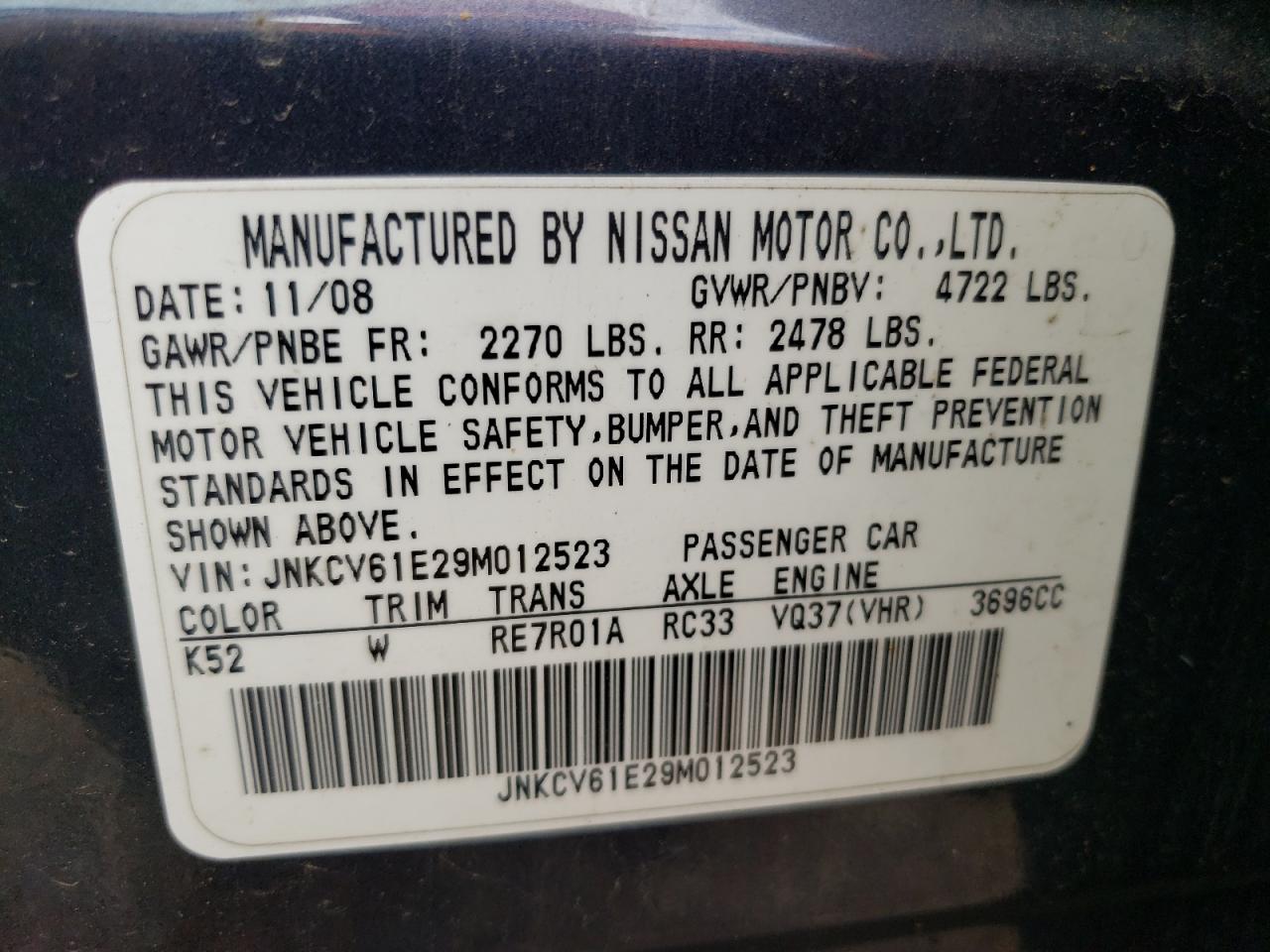 JNKCV61E29M012523 2009 Infiniti G37 Base
