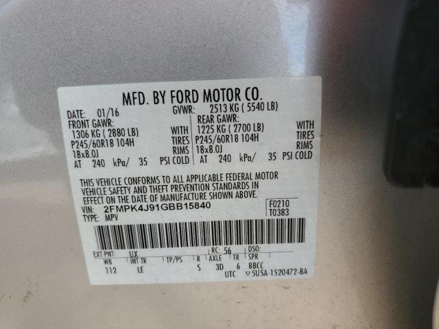 2FMPK4J91GBB15840 2016 FORD EDGE, photo no. 12