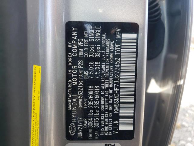 KM8SMDHF7JU272452 Hyundai Santa Fe Se