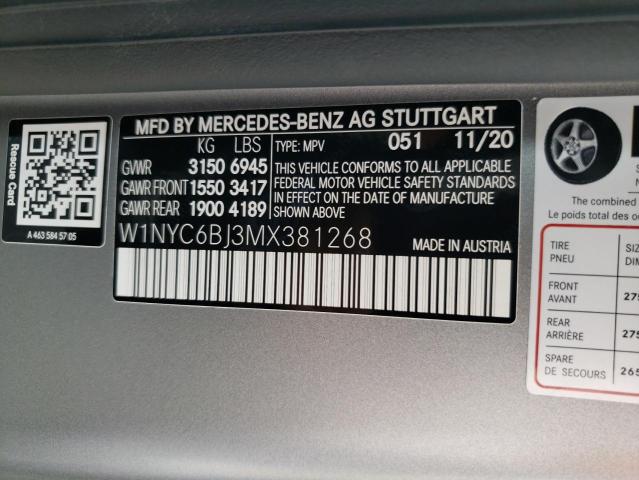 VIN W1NYC6BJ3MX381268 2021 Mercedes-Benz G-Class, 550 no.12