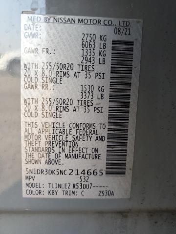 5N1DR3DK5NC214665 Nissan Pathfinder Platinum