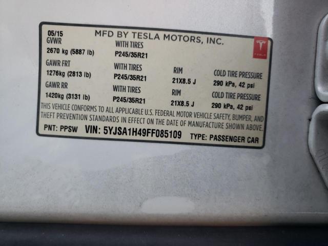 2015 TESLA MODEL S P8 5YJSA1H49FF085109