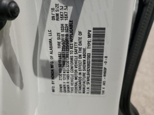 5FNRL6H82KB037003 2019 HONDA ODYSSEY, photo no. 13