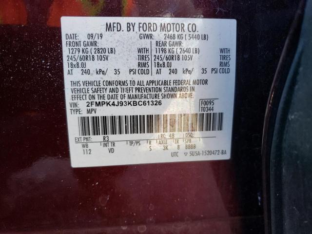 2FMPK4J93KBC61326 2019 FORD EDGE, photo no. 12