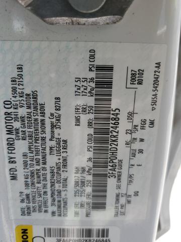 3FA6P0HD2KR246845 Ford FUSION SE