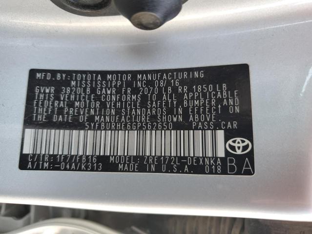 5YFBURHE6GP562650 Toyota COROLLA L