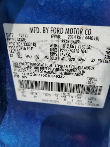 1FMCU0D70CKB49232 2012 FORD ESCAPE, photo no. 13