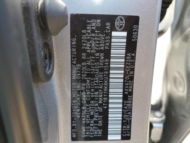 4T1B11HK6KU781549 Toyota Camry L 12